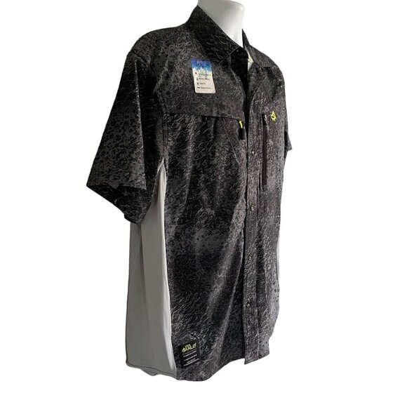 Loco Skailz Black Gray Print Short Sleeve Button Down Shirt Men's Medium NEW - Picture 2 of 8